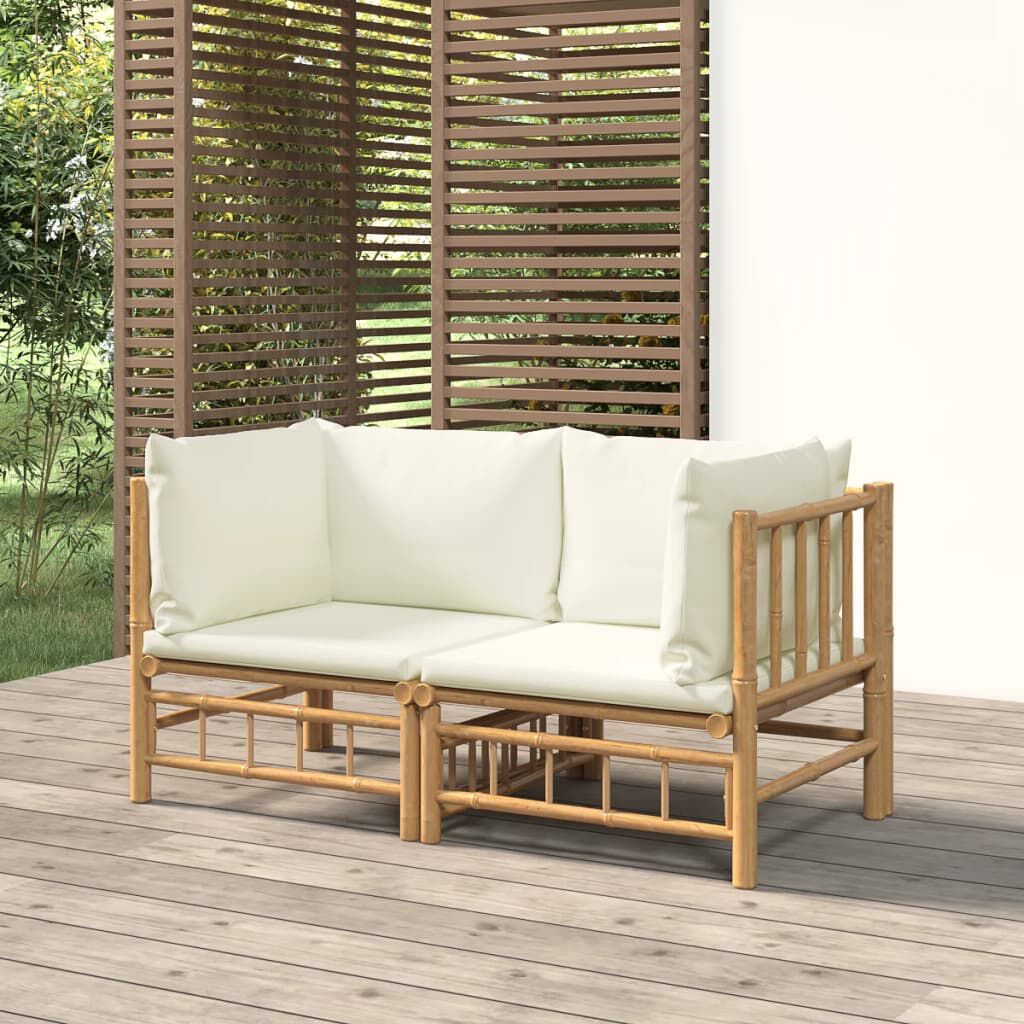 vidaXL Garden Corner Sofas with Cream White Cushions 2 pcs Bamboo