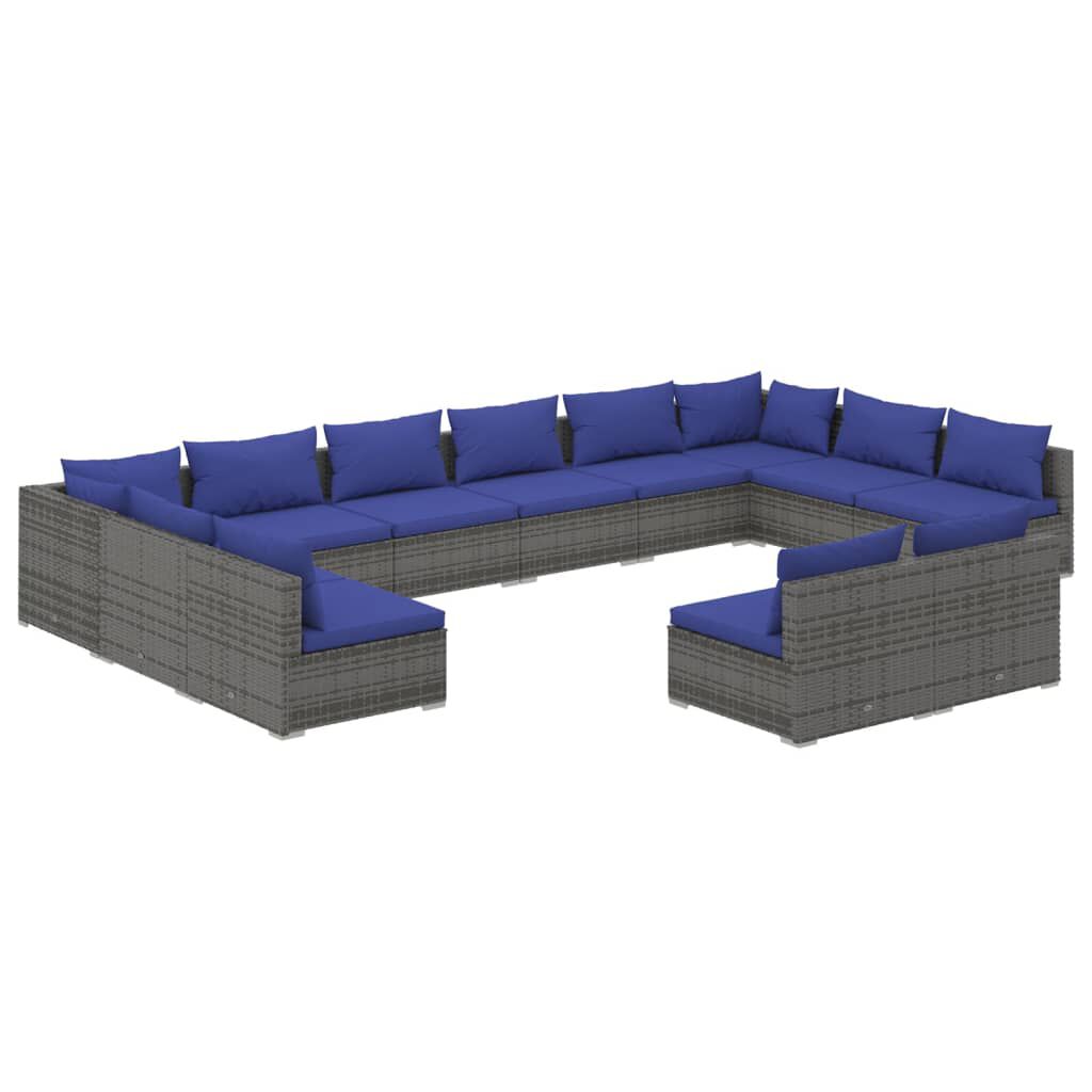 vidaXL 12 Piece Garden Lounge Set with Cushions Grey Poly Rattan