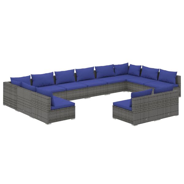 vidaXL 12 Piece Garden Lounge Set with Cushions Grey Poly Rattan