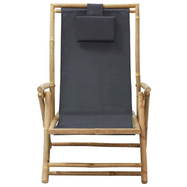 vidaXL Reclining Relaxing Chair Dark Grey Bamboo and Fabric