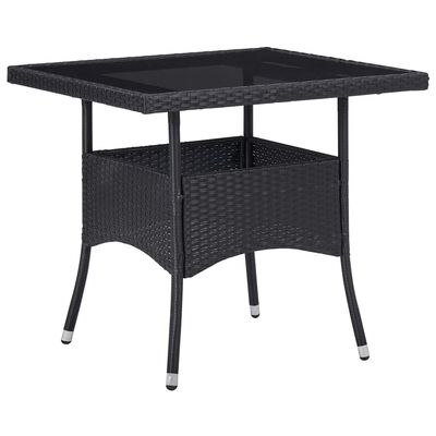 vidaXL 5 Piece Garden Dining Set Black Poly Rattan and Acacia Wood, black vidaXL 5 Piece Garden Dining Set Black Poly Rattan and Acacia Wood