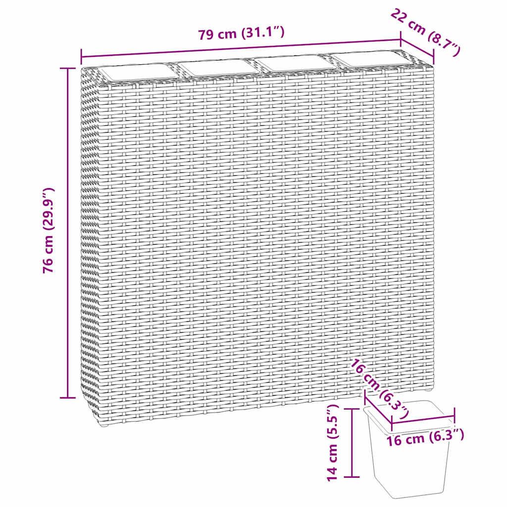vidaXL Garden Raised Bed with 4 Pots Poly Rattan White