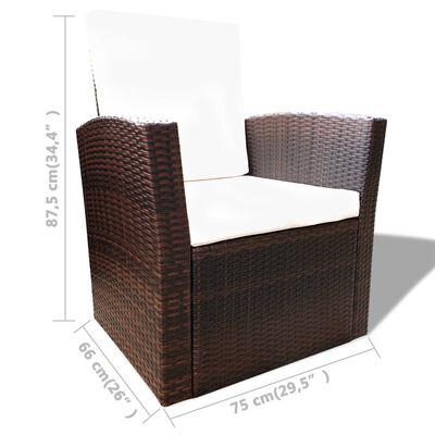 vidaXL 4 Piece Garden lounge set with Cushions Poly Rattan Brown, brown vidaXL 4 Piece Garden lounge set with Cushions Poly Rattan Brown