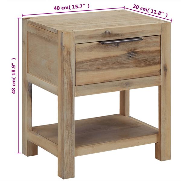 vidaXL Nightstand with Drawer 40x30x48 cm Solid Acacia Wood