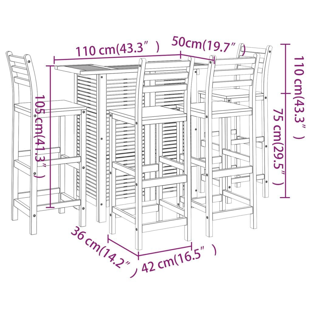 vidaXL 5 Piece Garden Bar Set Solid Wood Acacia