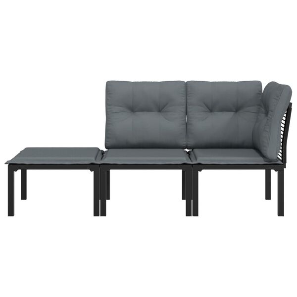 vidaXL 3 Piece Garden Lounge Set Black and Grey Poly Rattan
