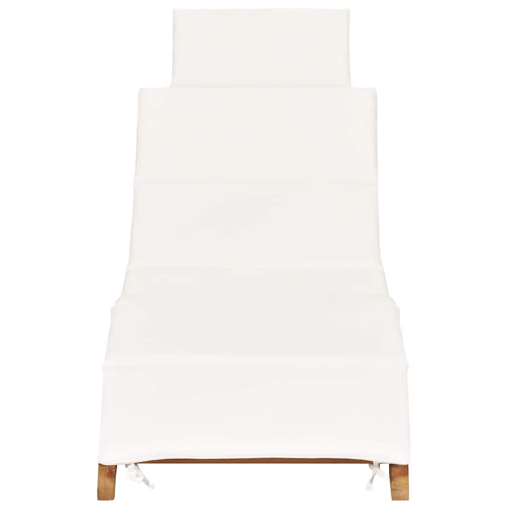vidaXL Folding Sun Lounger with Cream White Cushion Solid Teak Wood