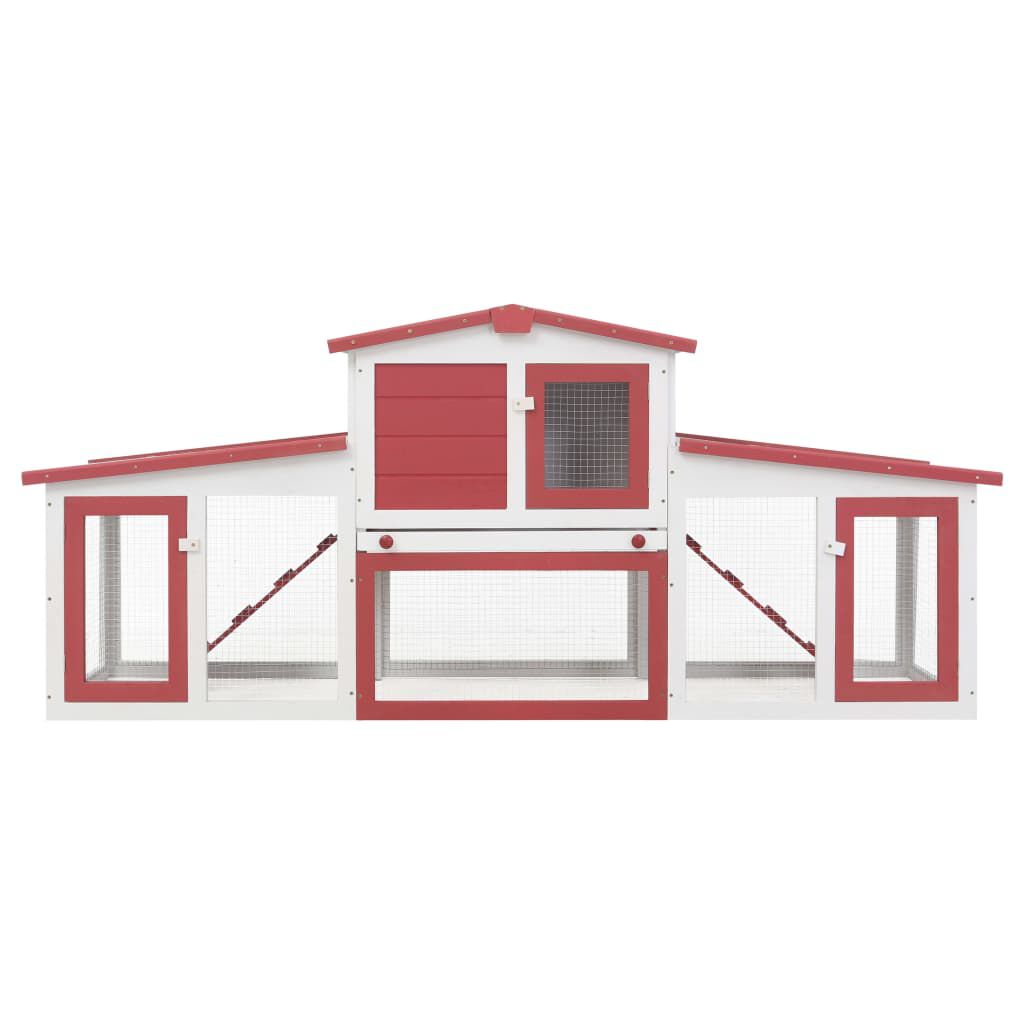 vidaXL Outdoor Large Rabbit Hutch Red and White 201x45x85 cm Wood