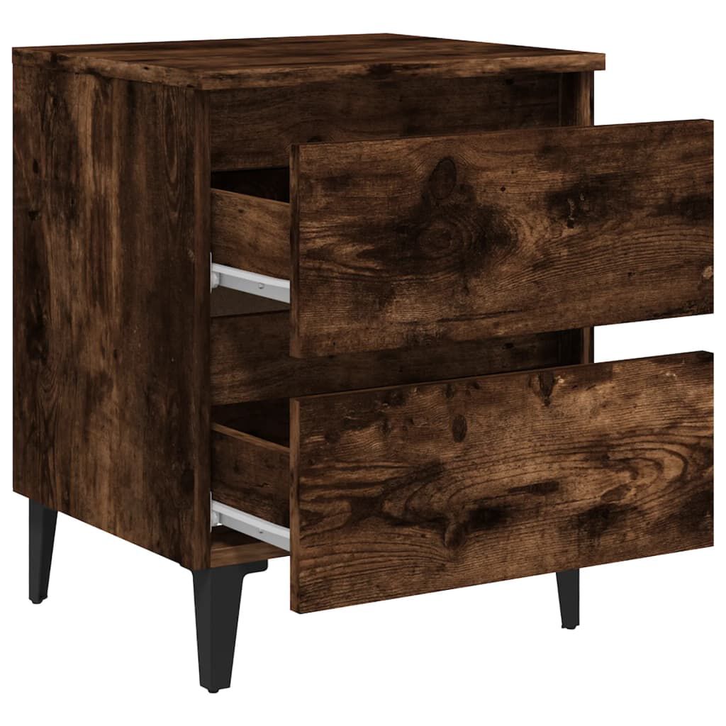vidaXL Bed Cabinet with Metal Legs Smoked Oak 40x35x50 cm