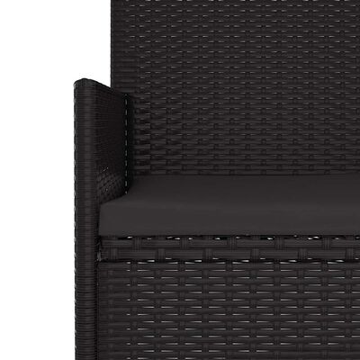 vidaXL 3-Seater Garden Bench with Cushions Black Poly Rattan, black vidaXL 3-Seater Garden Bench with Cushions Black Poly Rattan