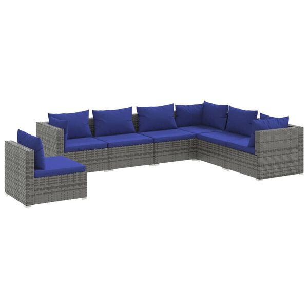 vidaXL 7 Piece Garden Lounge Set with Cushions Poly Rattan Grey