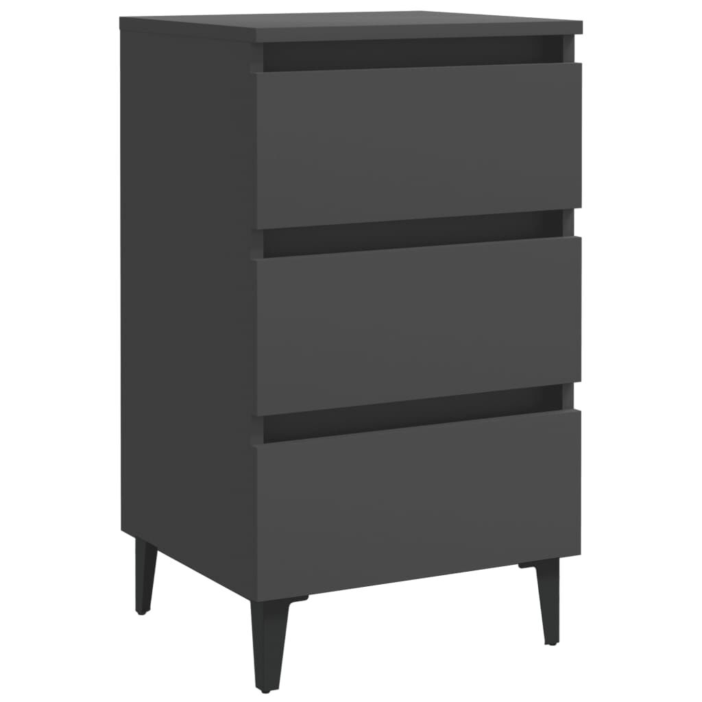 vidaXL Bed Cabinet with Metal Legs 2 pcs Grey 40x35x69 cm