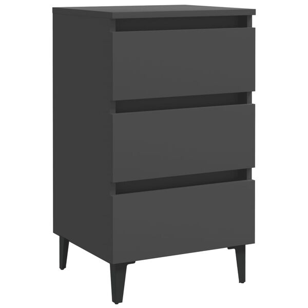 vidaXL Bed Cabinet with Metal Legs 2 pcs Grey 40x35x69 cm