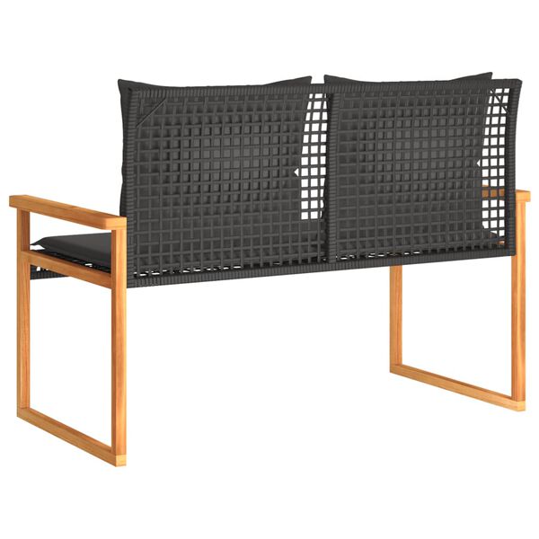 vidaXL Garden Bench with Cushion Black Poly Rattan Acacia Wood