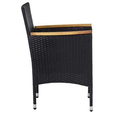 vidaXL 5 Piece Garden Dining Set Black Poly Rattan and Acacia Wood, black vidaXL 5 Piece Garden Dining Set Black Poly Rattan and Acacia Wood