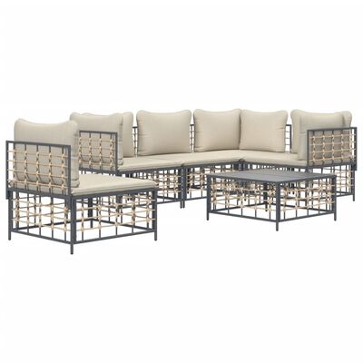 vidaXL 6 Piece Garden Lounge Set with Cushions Anthracite Poly Rattan