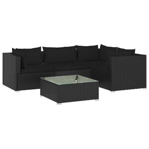 vidaXL 5 Piece Garden Lounge Set with Cushions Poly Rattan Black