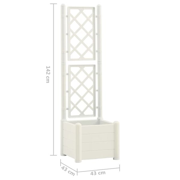 vidaXL Garden Planter with Trellis 43x43x142 cm PP White