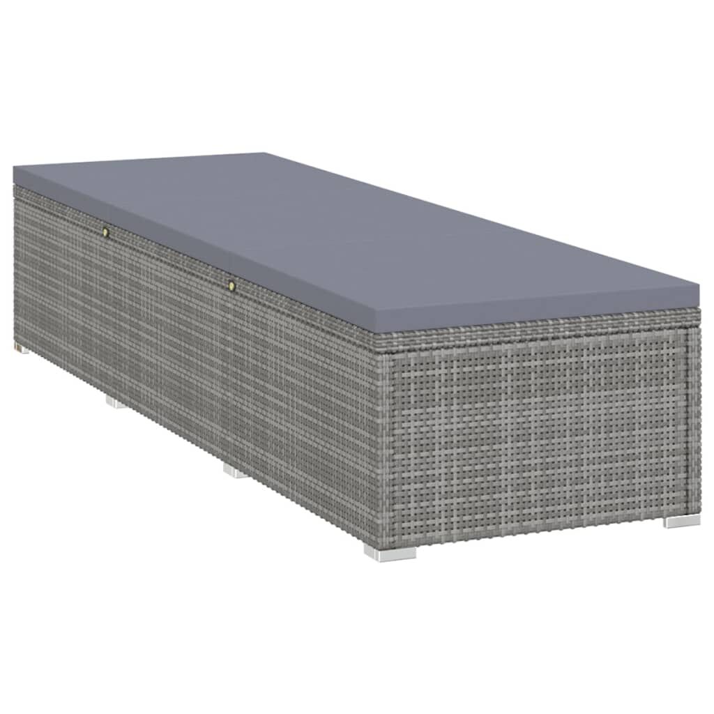 vidaXL Sun Lounger with Cushion and Tea Table Poly Rattan Grey