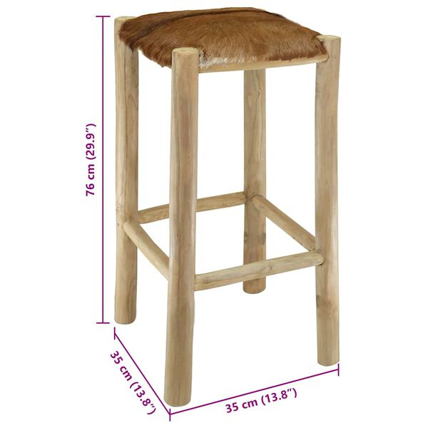 vidaXL Bar Stool Goatskin Leather and Solid Teak Wood