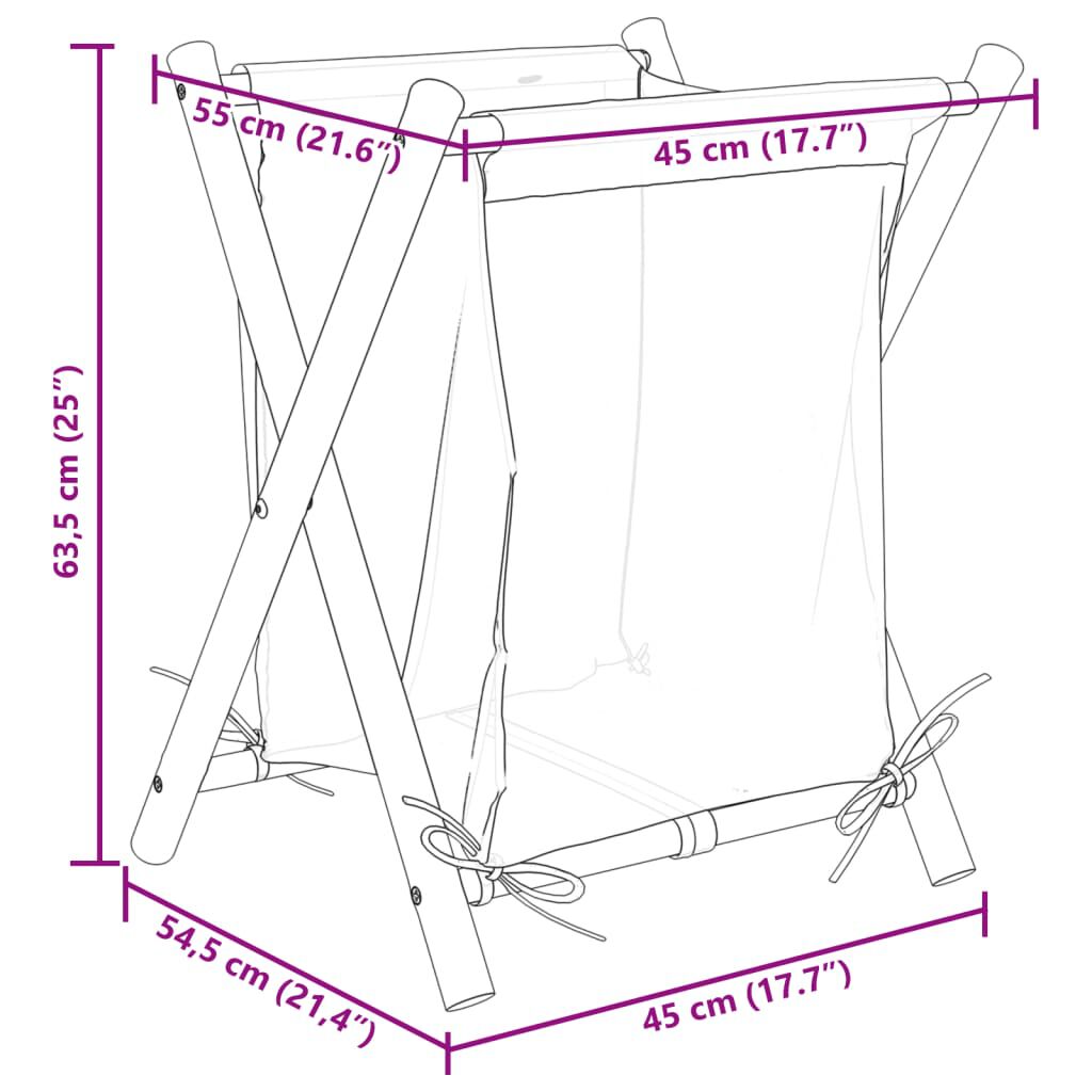 vidaXL Laundry Basket Cream White 45x55x63.5 cm Bamboo