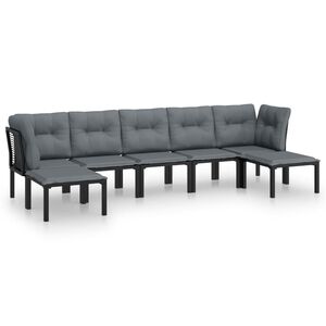 vidaXL 7 Piece Garden Lounge Set Black and Grey Poly Rattan