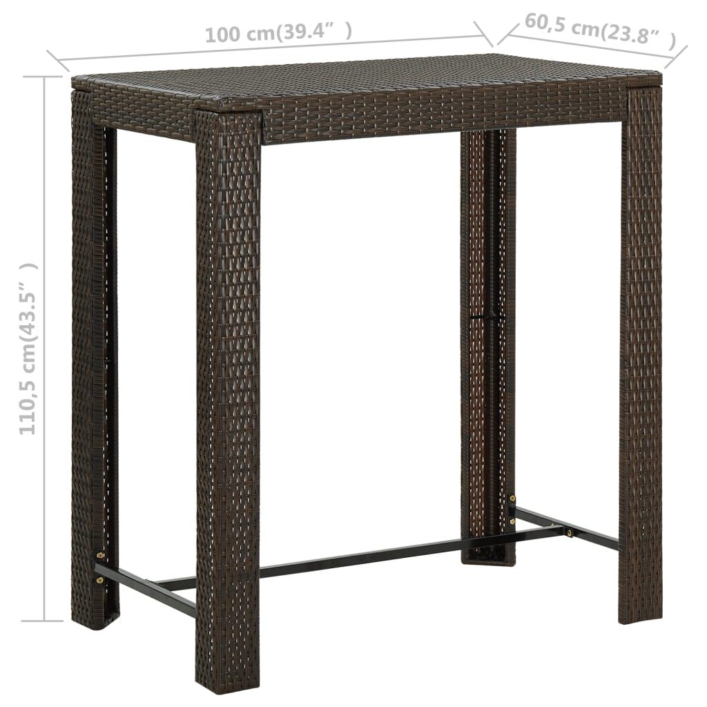 vidaXL Garden Bar Table Brown 100x60.5x110.5 cm Poly Rattan