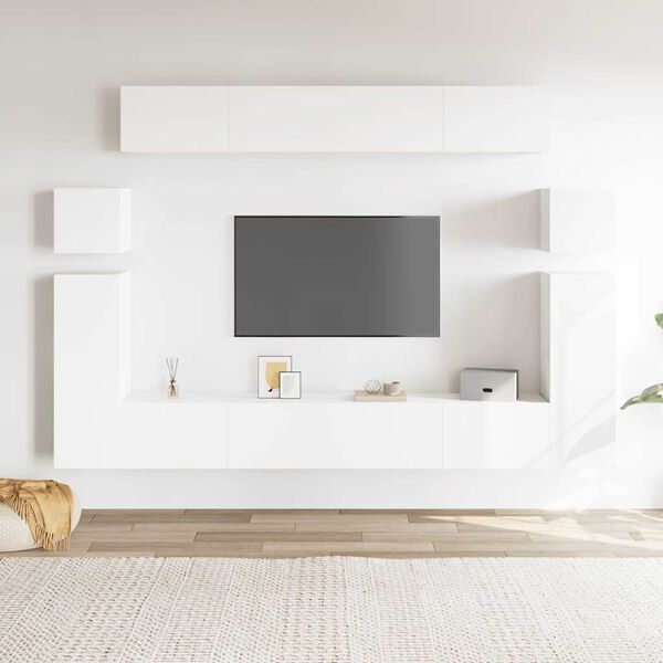vidaXL 8 Piece TV Cabinet Set White Engineered Wood