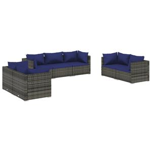 vidaXL 7 Piece Garden Lounge Set with Cushions Poly Rattan Grey