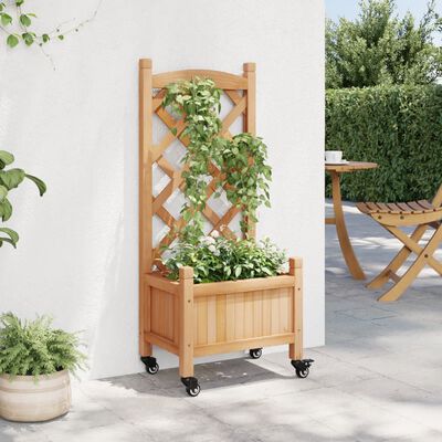 vidaXL Planter with Trellis and Wheels Brown Solid Wood Fir, brown vidaXL Planter with Trellis and Wheels Brown Solid Wood Fir