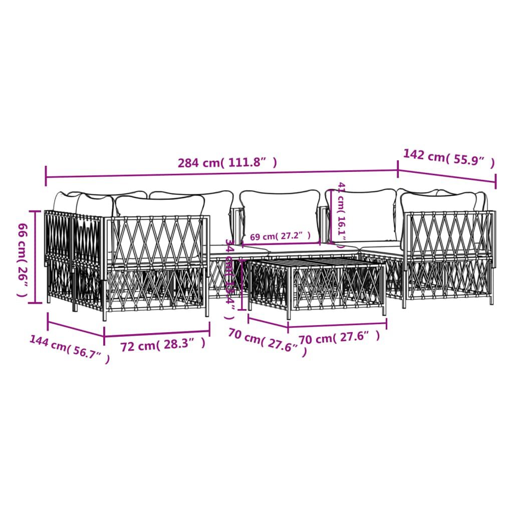 vidaXL 7 Piece Garden Lounge Set with Cushions White Steel