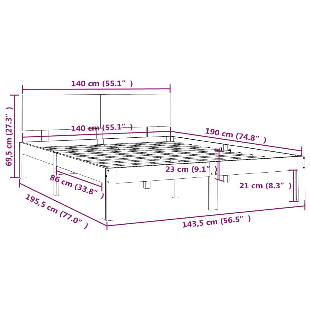 vidaXL Bed Frame without Mattress Solid Wood Pine 140x190cm