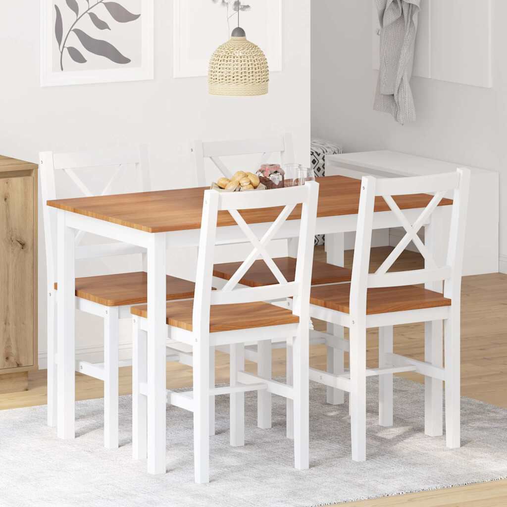 vidaXL 5 Piece Dining Set Brown and White