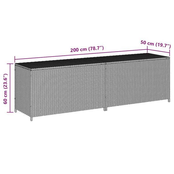 vidaXL Garden Storage Box Poly Rattan 200x50x60 cm Grey