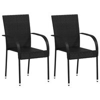vidaXL Stackable Outdoor Chairs 2 pcs Poly Rattan Black, black vidaXL Stackable Outdoor Chairs 2 pcs Poly Rattan Black