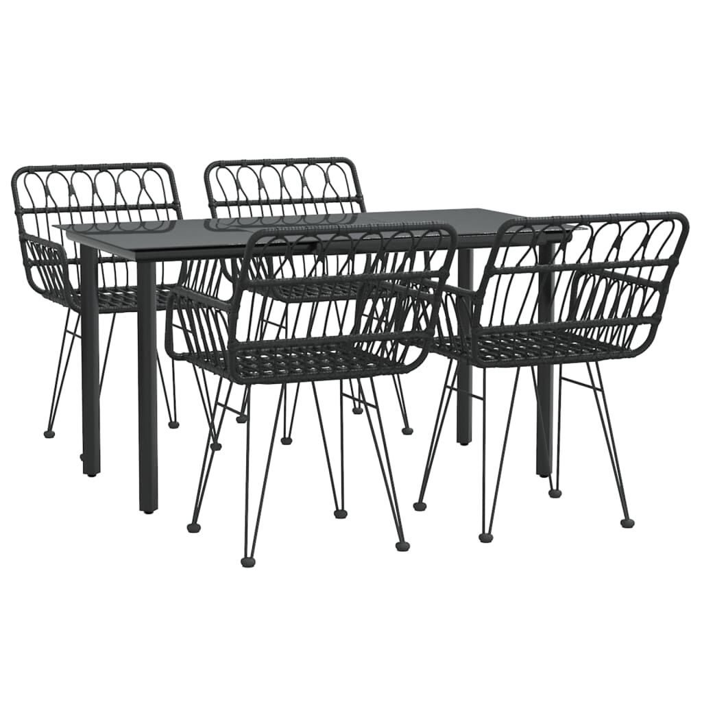 vidaXL 5 Piece Garden Dining Set Black Poly Rattan