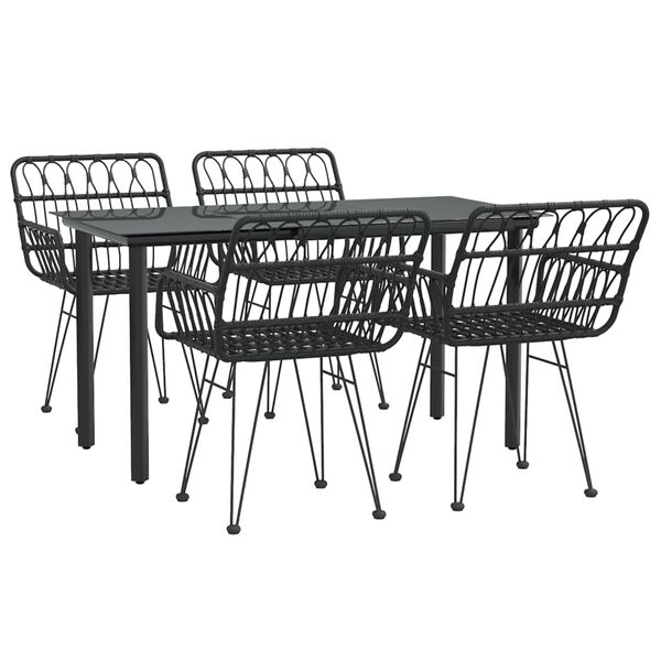 vidaXL 5 Piece Garden Dining Set Black Poly Rattan