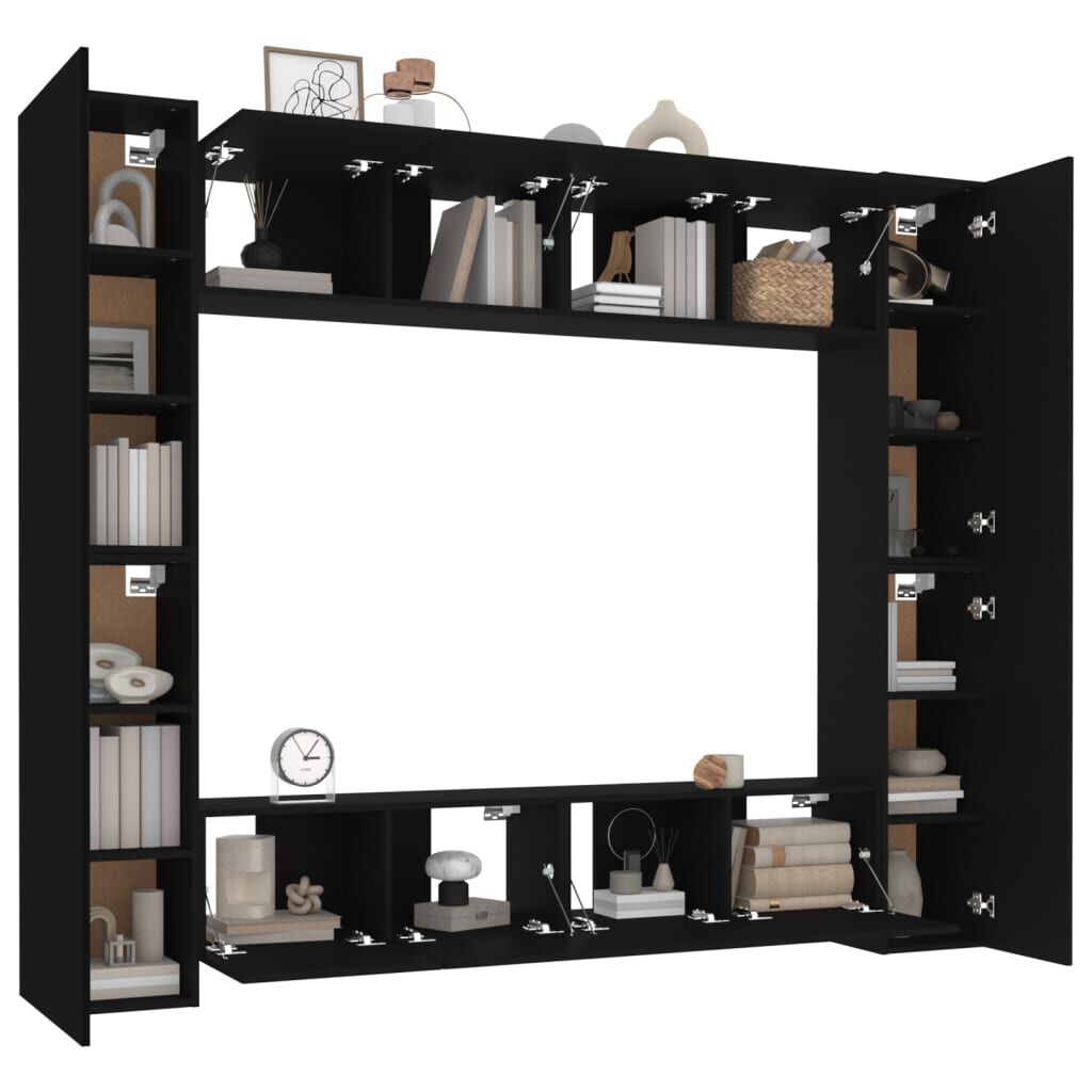 vidaXL 8 Piece TV Cabinet Set Black Engineered Wood
