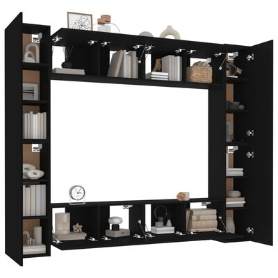 vidaXL 8 Piece TV Cabinet Set Black Engineered Wood, black vidaXL 8 Piece TV Cabinet Set Black Engineered Wood