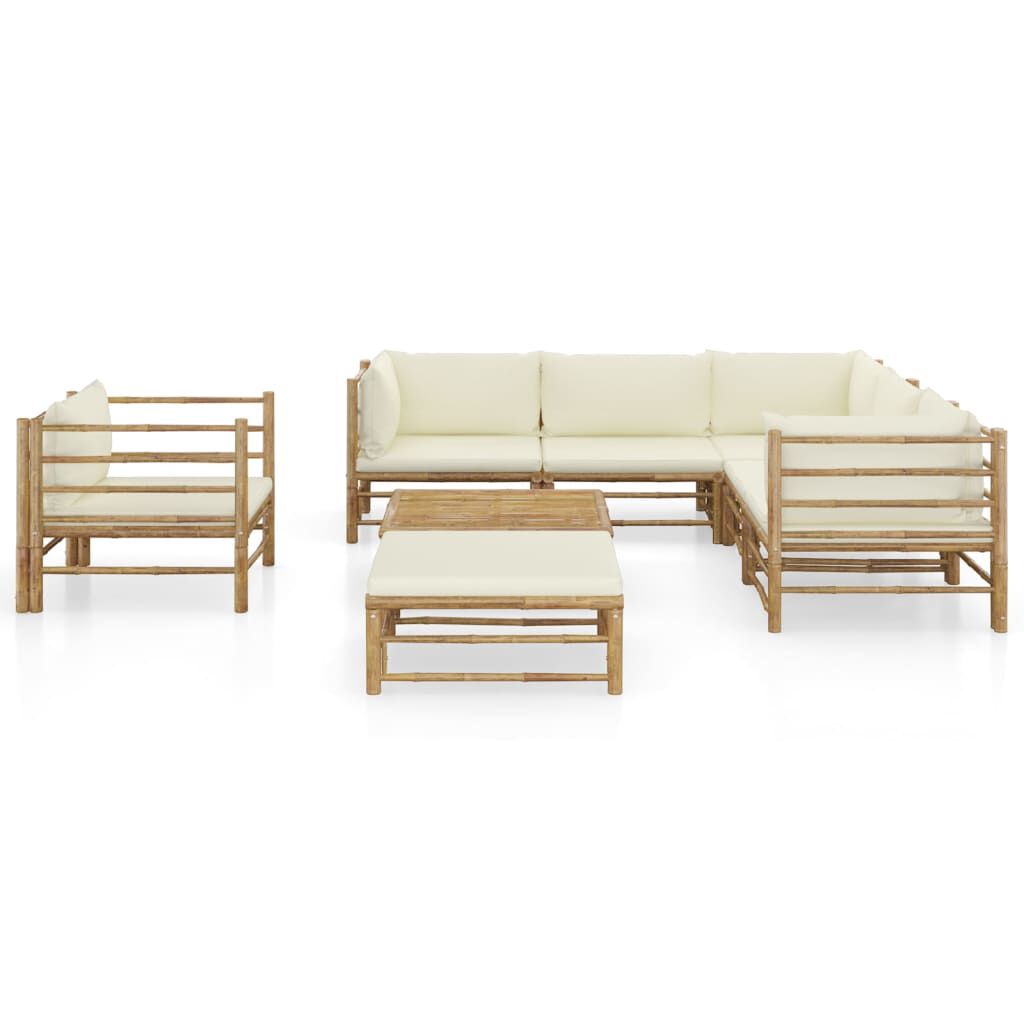 vidaXL 8 Piece Garden Lounge Set with Cream White Cushions Bamboo