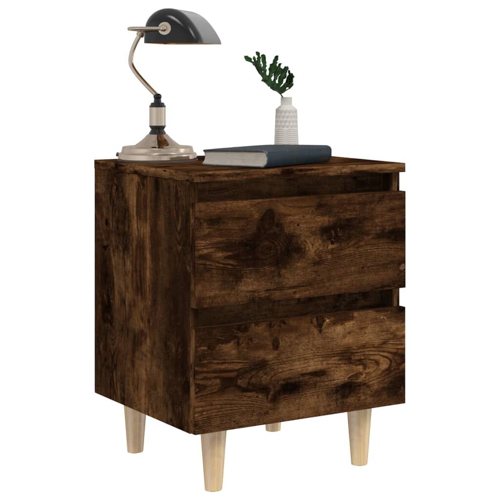 vidaXL Bed Cabinets with Solid Wood Legs 2 pcs Smoked Oak 40x35x50 cm