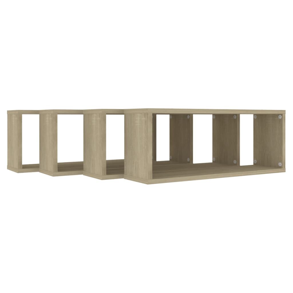vidaXL Wall Cube Shelf 4 pcs Sonoma Oak 60x15x23 cm Engineered Wood