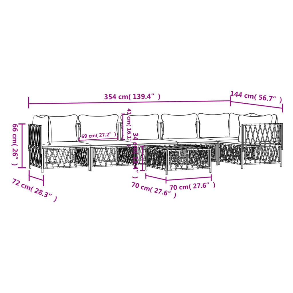 vidaXL 7 Piece Garden Lounge Set with Cushions White Steel