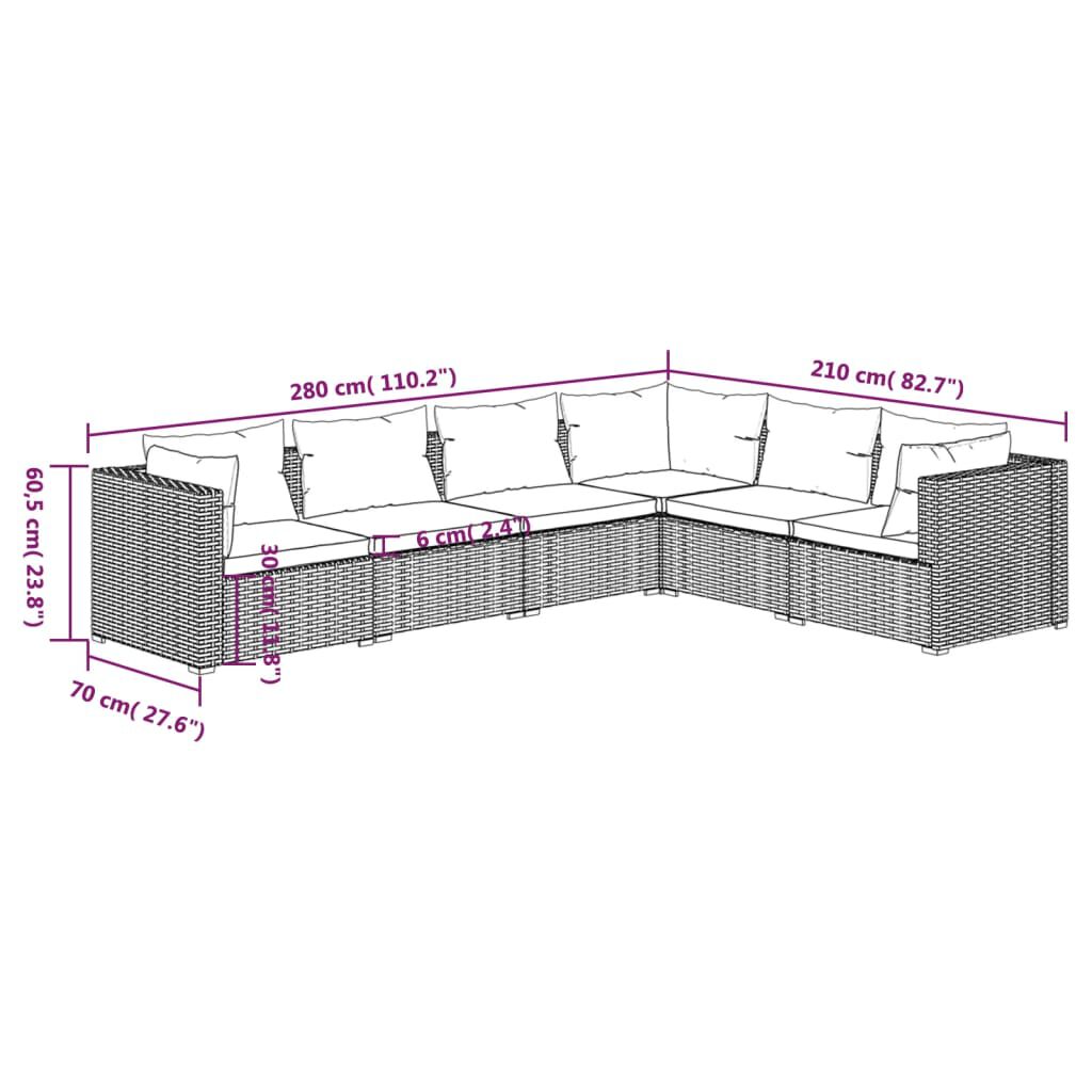 vidaXL 6 Piece Garden Lounge Set with Cushions Poly Rattan Grey