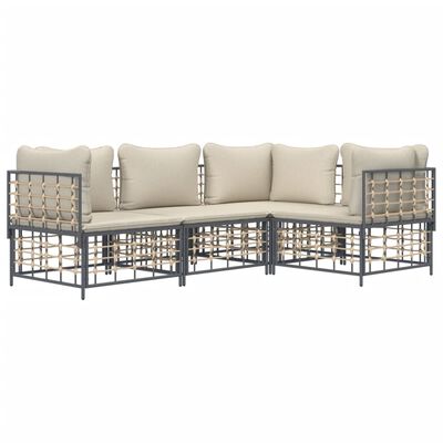 vidaXL 4 Piece Garden Lounge Set with Cushions Anthracite Poly Rattan,  vidaXL 4 Piece Garden Lounge Set with Cushions Anthracite Poly Rattan