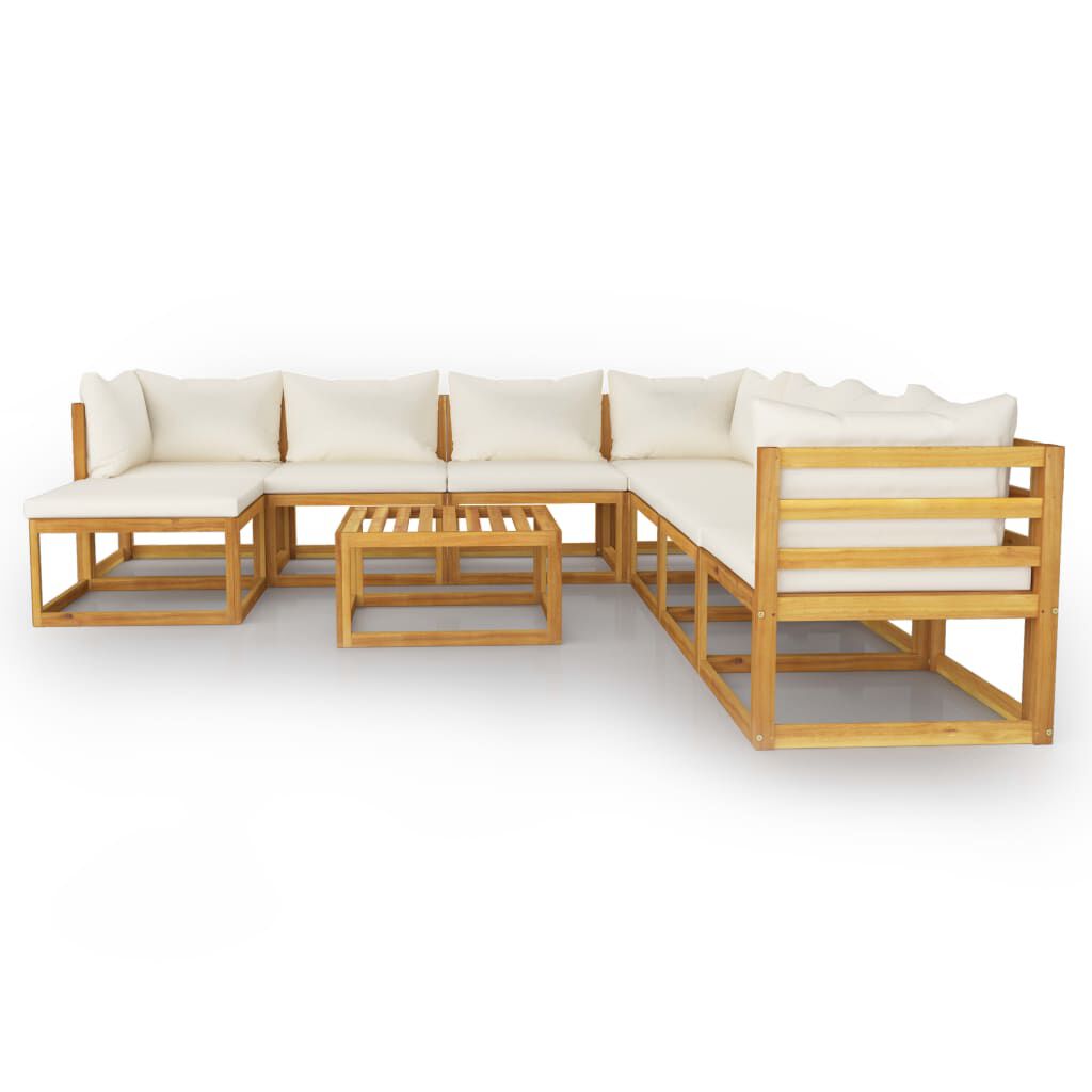 vidaXL 9 Piece Garden Lounge Set with Cushion Cream Solid Acacia Wood