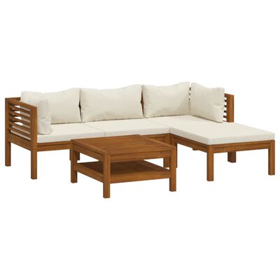 vidaXL 5 Piece Garden Lounge Set with Cream Cushion Solid Acacia Wood, cream vidaXL 5 Piece Garden Lounge Set with Cream Cushion Solid Acacia Wood