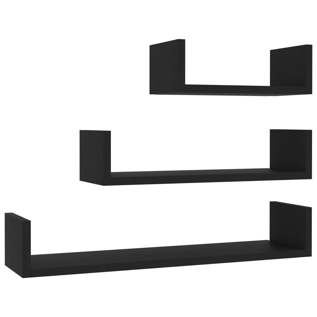 vidaXL Wall Display Shelf 3 pcs Black Engineered Wood