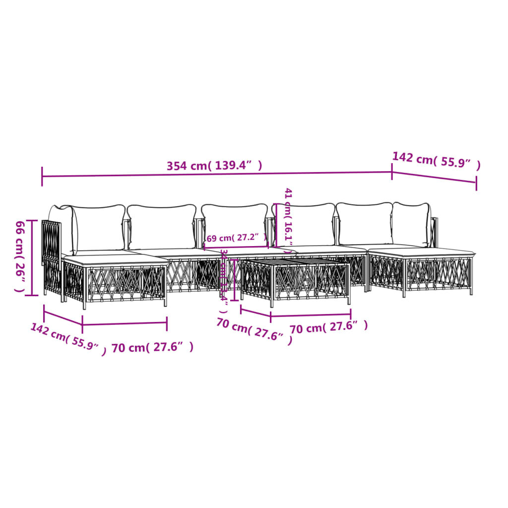 vidaXL 8 Piece Garden Lounge Set with Cushions White Steel