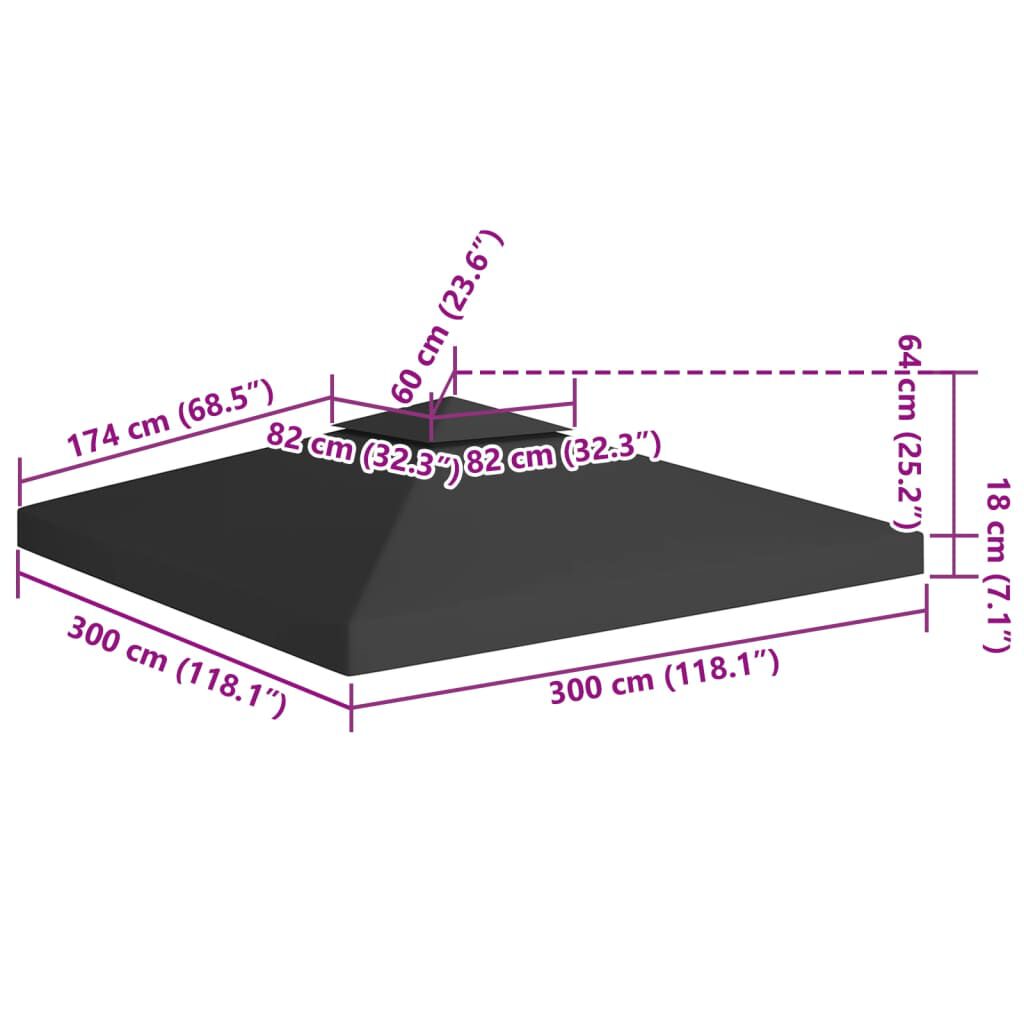 vidaXL 2-Tier Gazebo Top Cover 310 g/m² 3x3 m Black
